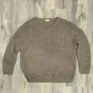 Altar’d State Beige V Neck Chunky Knit Cotton Acrylic Fuzzy Sweater Size M/L